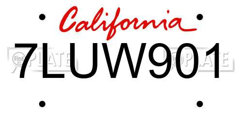 7LUW901 California License Plate