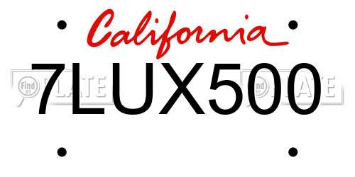 7LUX500 California License Plate