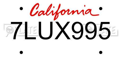 7LUX995 California License Plate