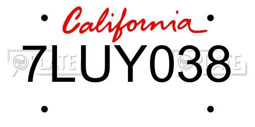 7LUY038 California License Plate