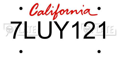 7LUY121 California License Plate