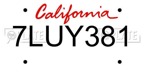 7LUY381 California License Plate