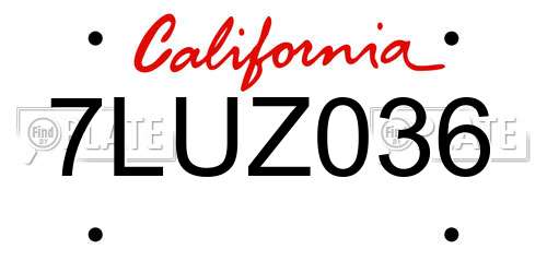 7LUZ036 California License Plate