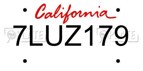 7LUZ179 California License Plate