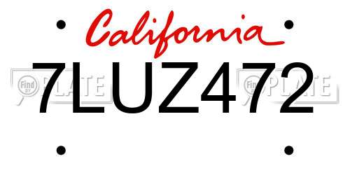 7LUZ472 California License Plate