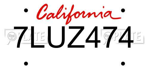7LUZ474 California License Plate