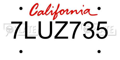 7LUZ735 California License Plate