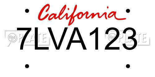 7LVA123 California License Plate