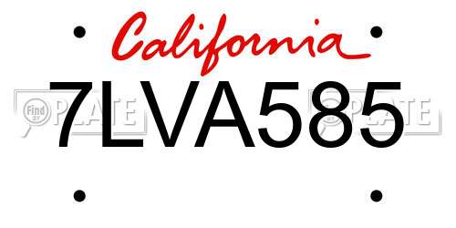7LVA585 California License Plate