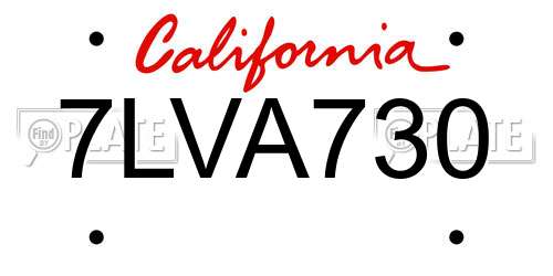 7LVA730 California License Plate
