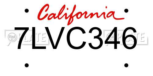 7LVC346 California License Plate