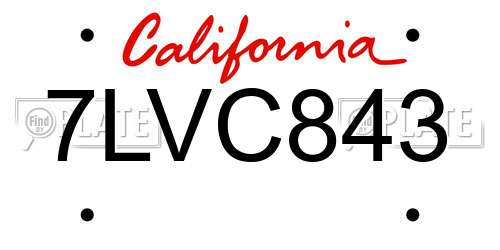 7LVC843 California License Plate