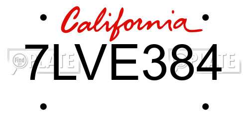 7LVE384 California License Plate