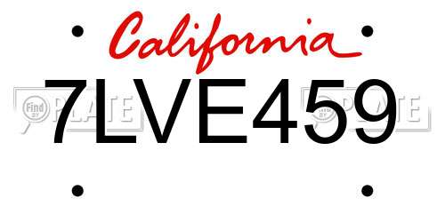 7LVE459 California License Plate