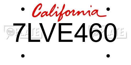 7LVE460 California License Plate