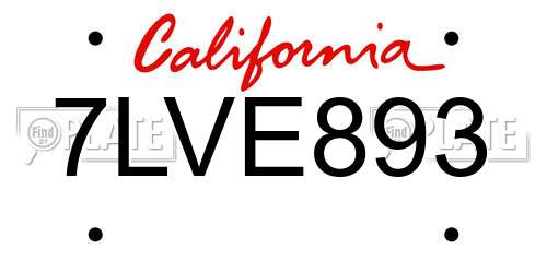 7LVE893 California License Plate