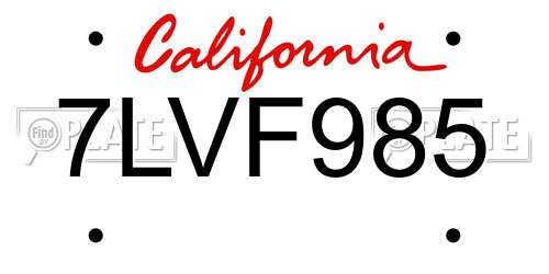 7LVF985 California License Plate