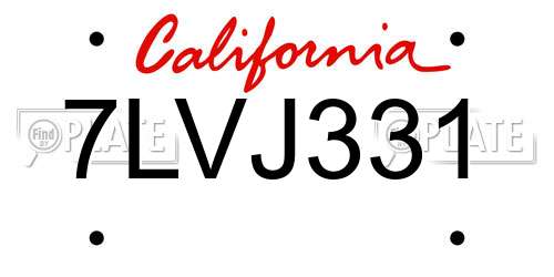 7LVJ331 California License Plate