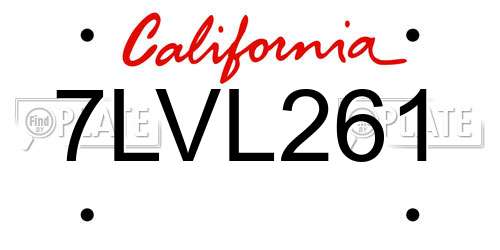 7LVL261 California License Plate