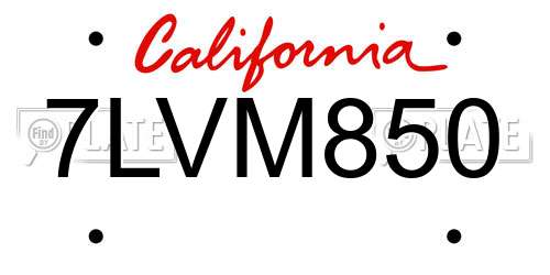 7LVM850 California License Plate