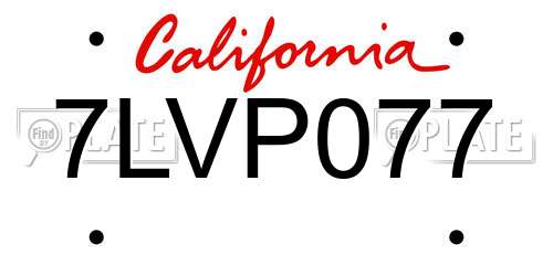 7LVP077 California License Plate
