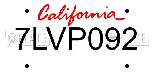 7LVP092 California License Plate