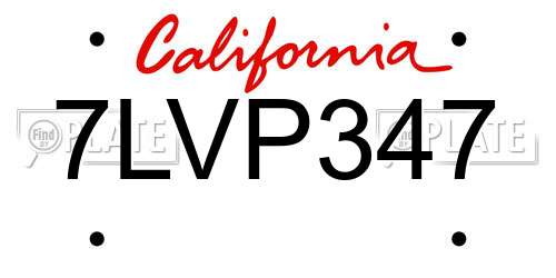 7LVP347 California License Plate