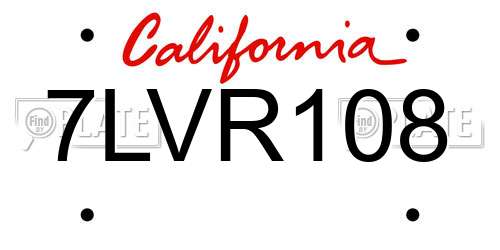 7LVR108 California License Plate