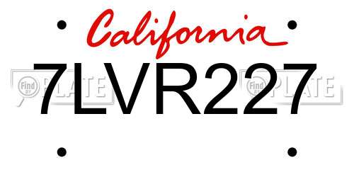 7LVR227 California License Plate