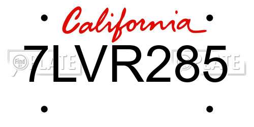 7LVR285 California License Plate