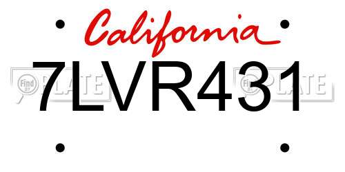 7LVR431 California License Plate