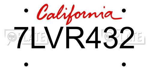 7LVR432 California License Plate
