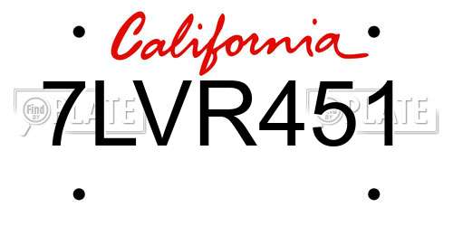 7LVR451 California License Plate