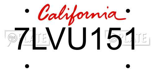 7LVU151 California License Plate