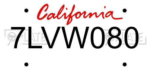 7LVW080 California License Plate