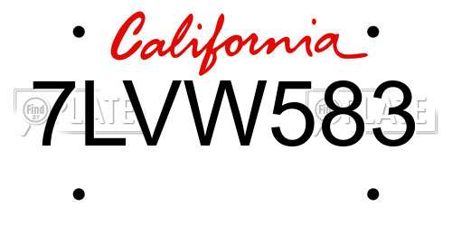 7LVW583 California License Plate