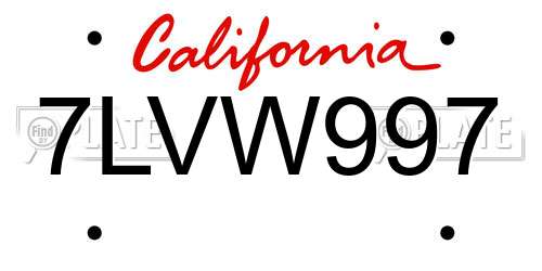 7LVW997 California License Plate