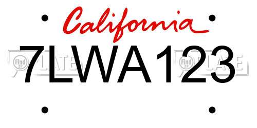 7LWA123 California License Plate