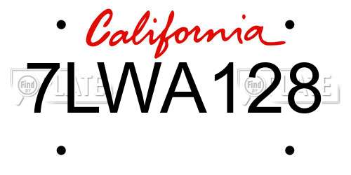 7LWA128 California License Plate