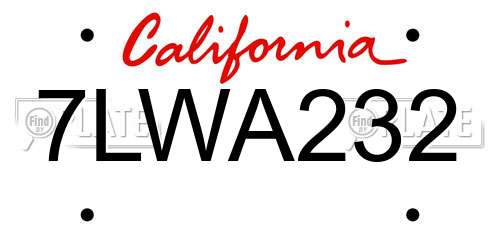 7LWA232 California License Plate