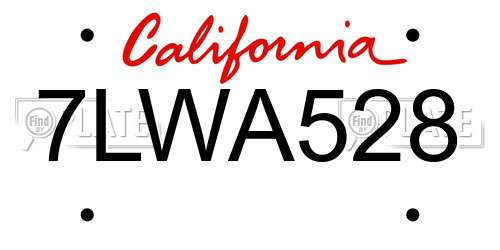 7LWA528 California License Plate