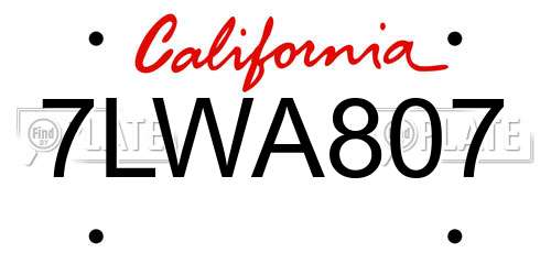 7LWA807 California License Plate