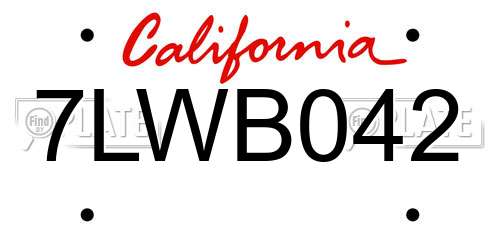 7LWB042 California License Plate