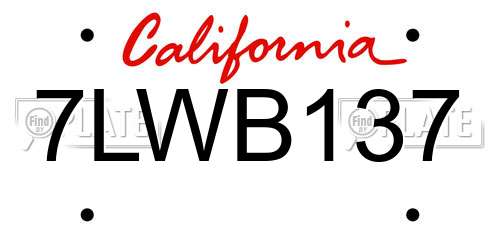 7LWB137 California License Plate
