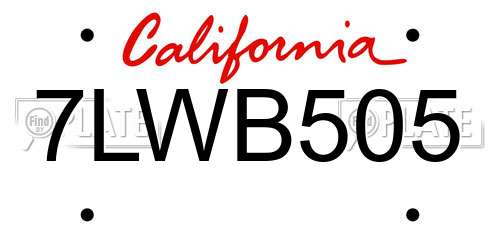 7LWB505 California License Plate