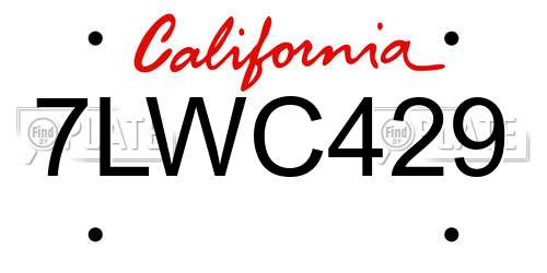 7LWC429 California License Plate