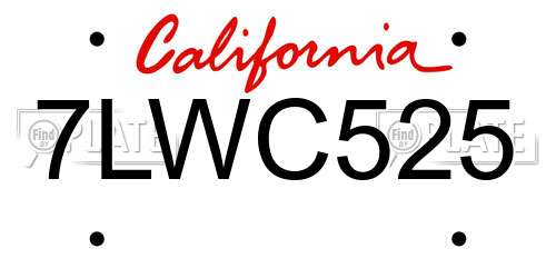 7LWC525 California License Plate