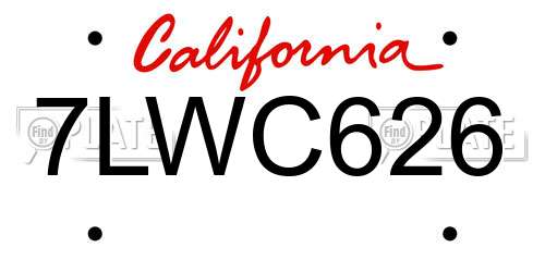7LWC626 California License Plate