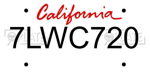 7LWC720 California License Plate