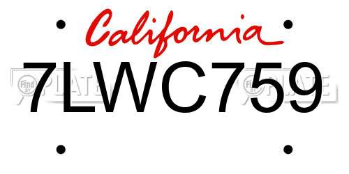 7LWC759 California License Plate